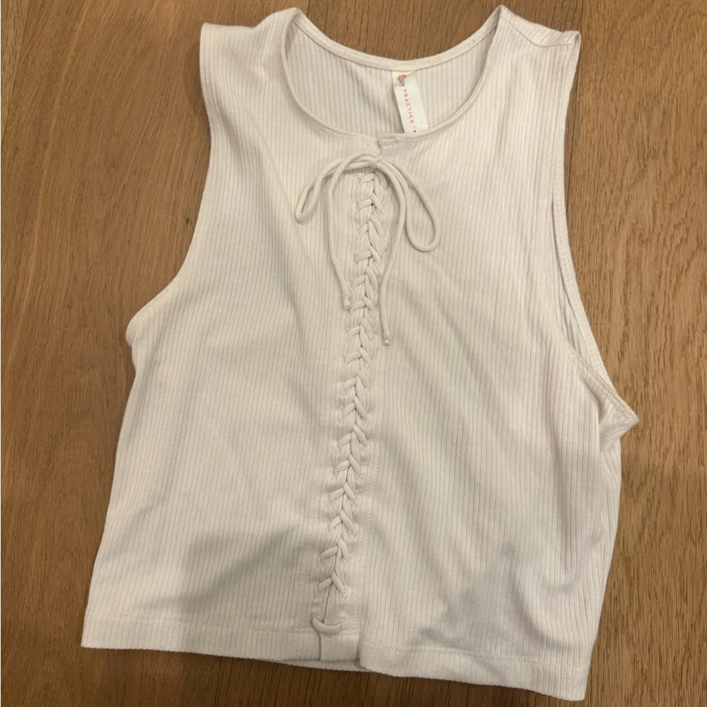 Daily Practice White Lace-Up Ribbed Tank Top - Picture 1 of 2